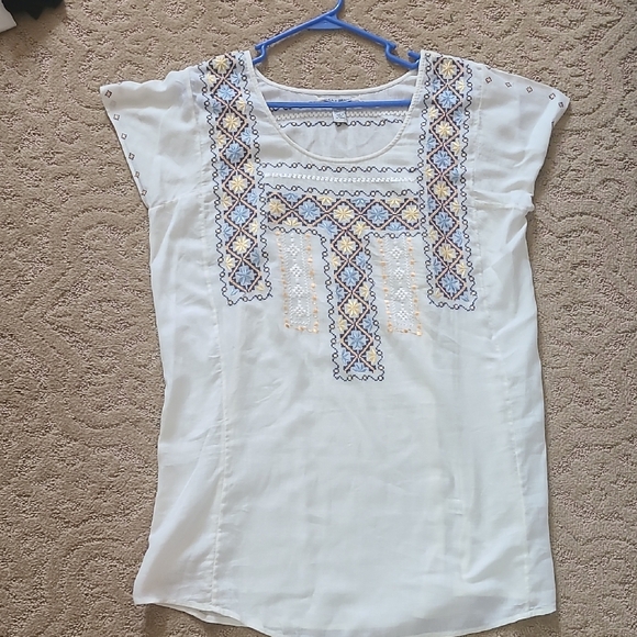 Lucky Brand Cream Tunic with Blue and Yellow Embroidery - Picture 5 of 10